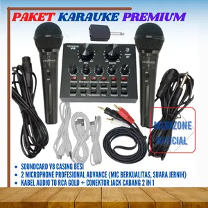 COD 1 SET PAKET KARAOKE SOUNDCARD V8 BLUETOOTH MIXER LIVE MUSIK DENGAN MICROPHONE DYNAMIC ADVANCE