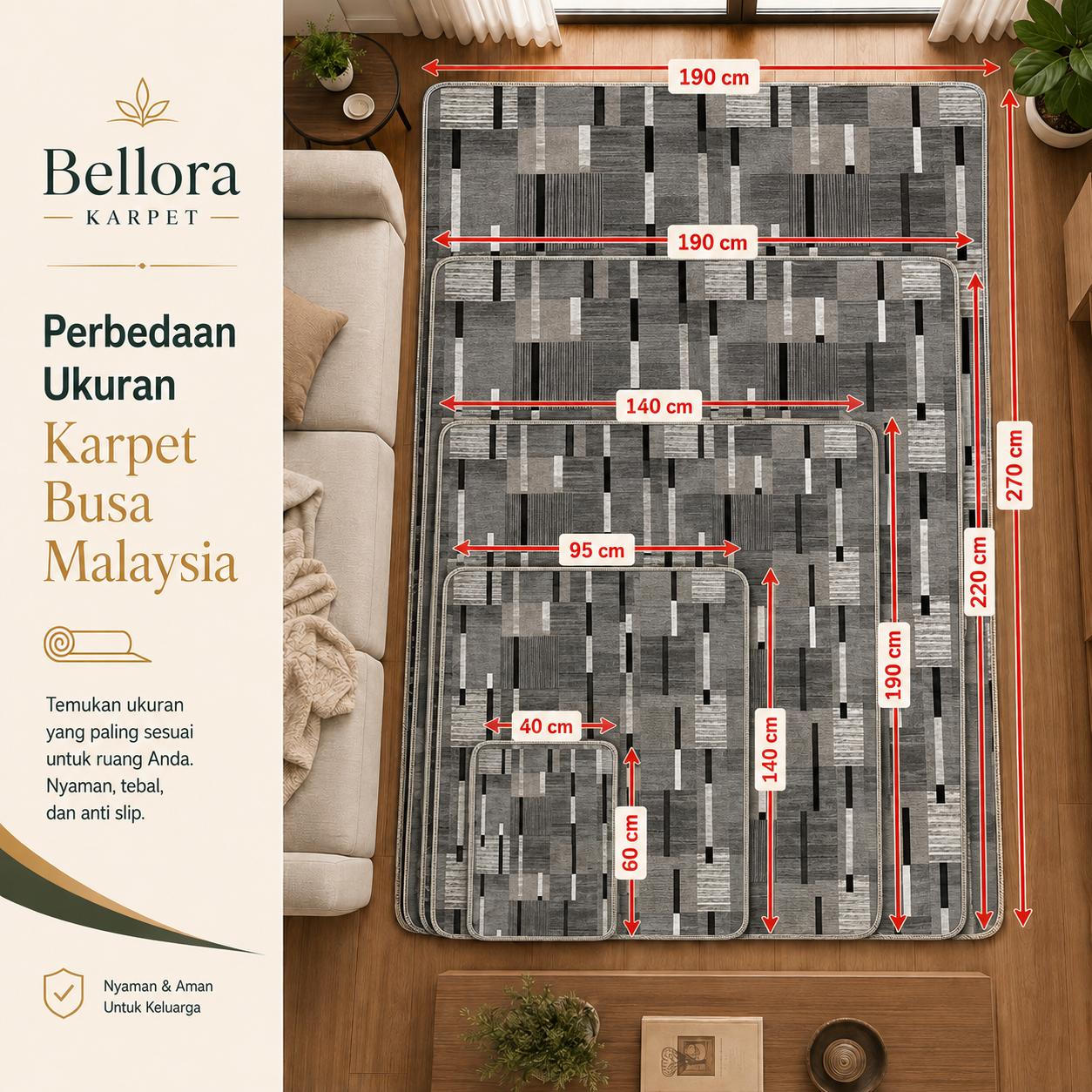 [140x190cm] Margarita Karpet Anak Malaysia Busa Flanel Tebal Lembut Anti Slip Motif Persegi
