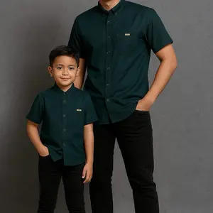 Kemeja Polos Couple  Dewasa Ayah Dan Anak-anak lengan panjang pendek Bahan Katun Premium Warna Emerald Green (Harga Satuan) Baju copel keluarga Pasangan  Atasan