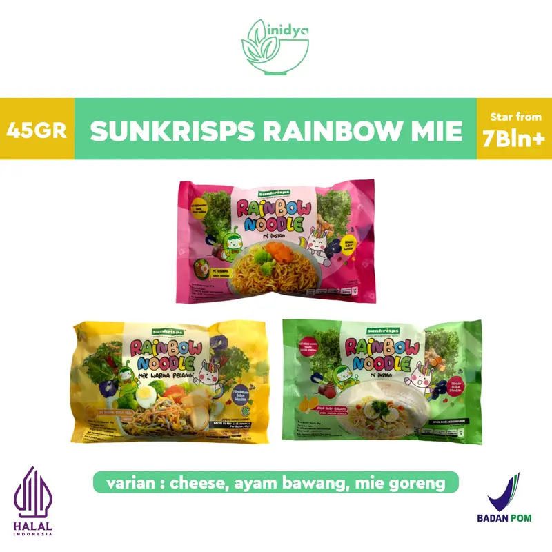 SUNKRISPS Rainbow Noodle Cheese | Mie Pelangi Mpasi Sehat Rasa Keju 45gr 0