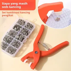 100pcs/Kit Pemasangan Snap Lima Cabang Alat Pemasangan Tombol Snap Tanpa Jahit Alat Pemasangan Snap Tangan dengan Penjepit Alat Pemasangan Snap