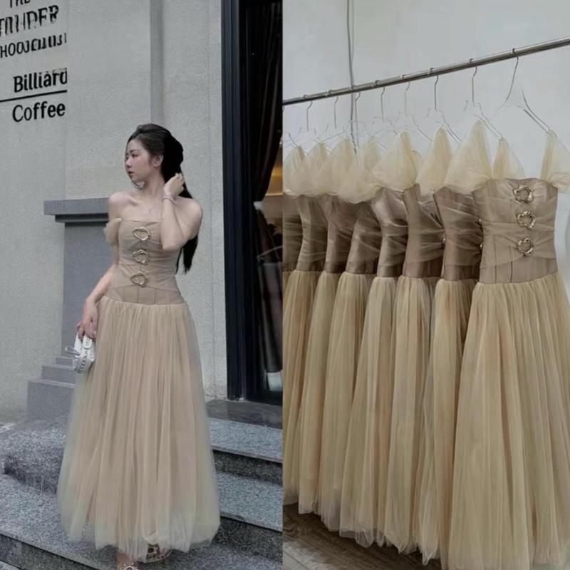 Bèo Béo Bigsize Đầm Thiết Kế Dự Tiệc Croset Gọng - Đính Cài Trễ Vai Nhiều Kiểu Phối Tùng Lưới Xếp Dáng Xoè Form Maxi Bigsize 60-90Kg