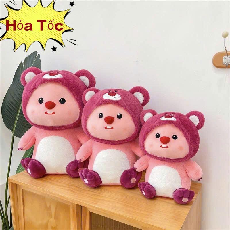 Gấu Bông Hải Ly Loopy cute đáng yêu Loppy Dâu Tây Cao Cấp Có Khóa Kéo Thú Bông Thú Nhồi Bông Đồ Chơi Toy Không Phát Nhạc Voi gấu bông loppely