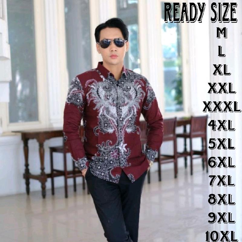 Kemeja Batik Jumbo Dewasa Pria - Warna Brukundy - Baju, Katun Formal Panjang 0