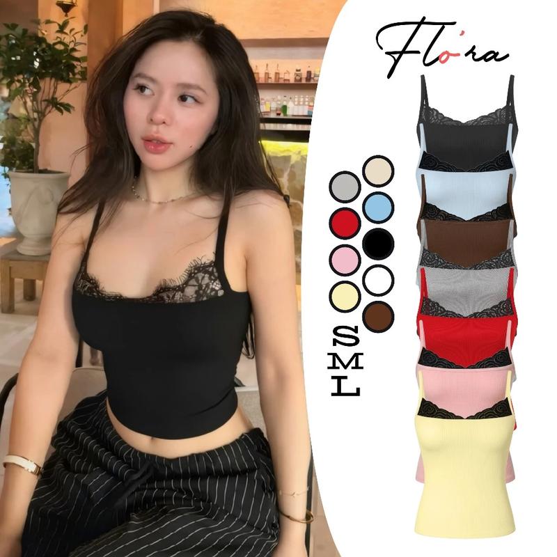 Áo Thun Nữ Ôm Body Flora HAI DÂY REN NGỰC Thun Gân CR14, Áo Kiểu Xinh 2 Dây Tôn Dáng, Co Giãn 2dây