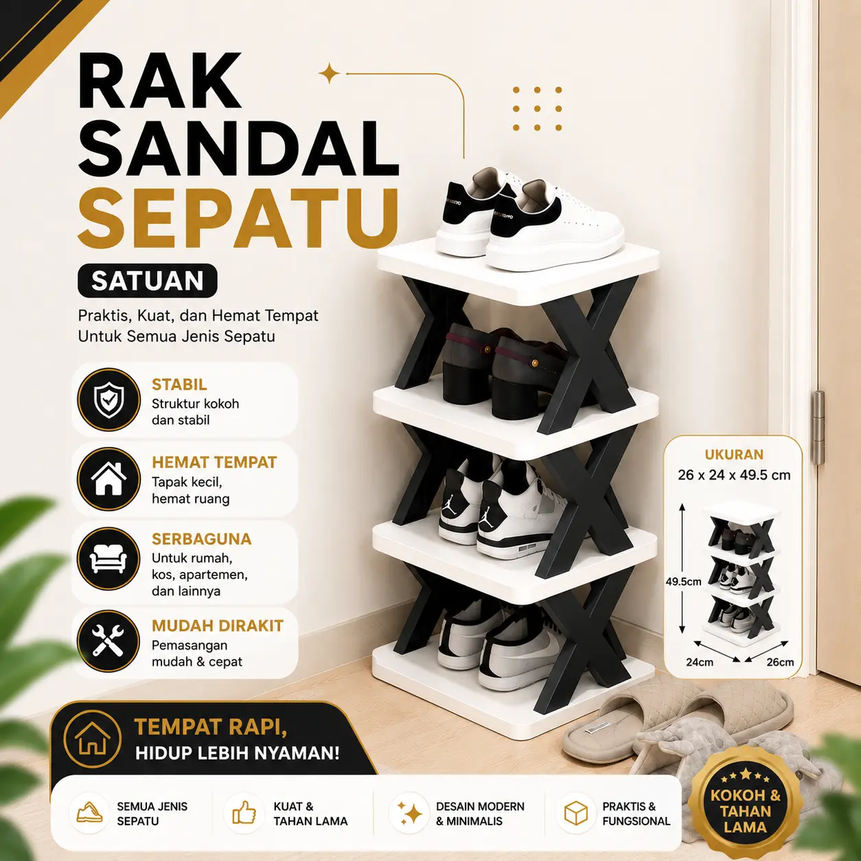 CAHAYABEAUTY Rak Multifungsi Sepatu Sandal Model X Minimalis – Rak Susun Serbaguna Terlaris Terbaru