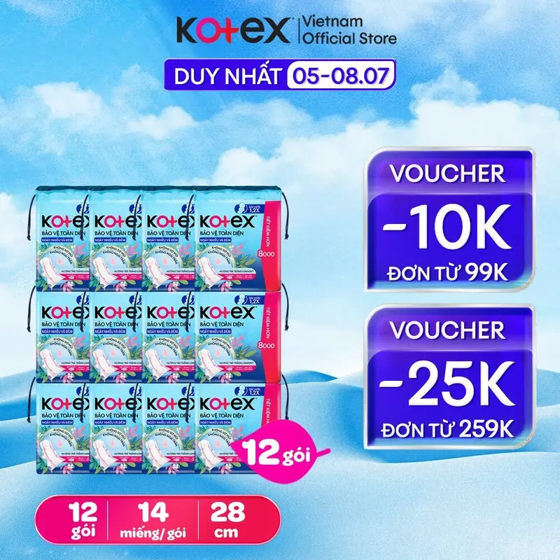 Lốc 4/Lốc 12 Gói băng vệ sinh Kotex Hỗ Trợ Bảo Vệ Ngày Nhiều và Đêm 28cm Siêu Mỏng Cánh 14 miếng/ gói [Bao Bì Thay Đổi Theo Từng Đợt Nhập Hàng] 1