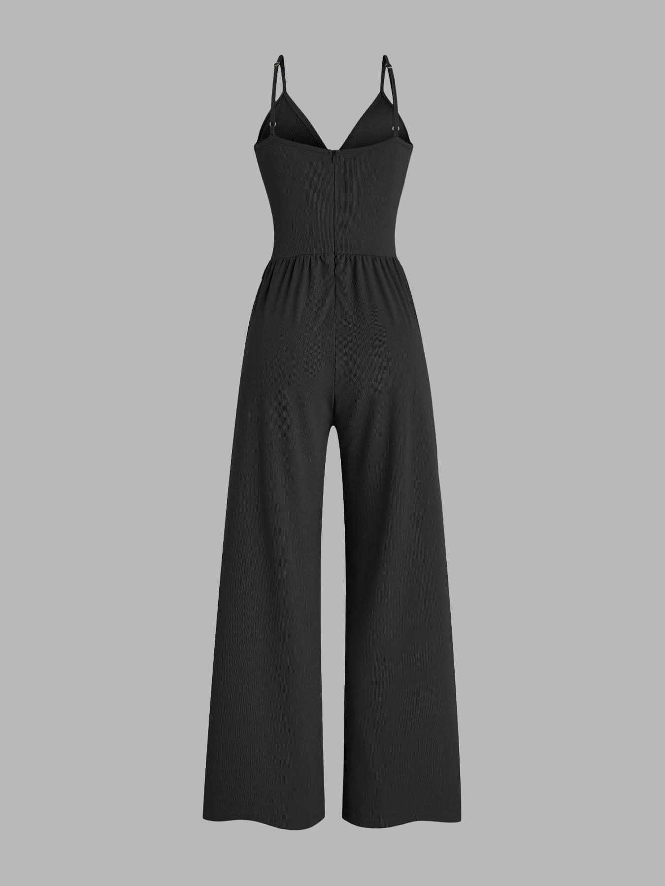 Women's Solid Plicated Ribbed Wide Leg Cami Jumpsuit, Summer Outfits 2024, Casual Sleeveless Spaghetti Strap High Waist Jumpsuit for Daily Wear Women's Solid Plicated Ribbed Wide Leg Cami Jumpsuit, Summer Outfits 2024, Casual Sleeveless Spaghetti Strap High Waist Jumpsuit for Daily Wear