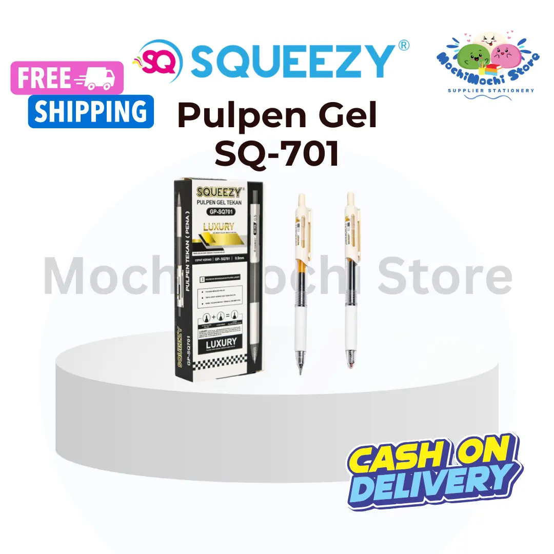 PER KOTAK/12PCS Pulpen Gel SQUEEZY GP-SQ701 Luxury | Pulpen Gel Tekan | Gel Pen Click | Tip 0.5mm | Pulpen Gel SQUEEZY GPSQ-701 | Bolpen Gel