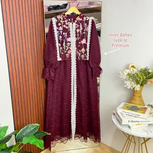 Myshawl Yemaya Gamis Brukat Jumbo Wanita Muslim Dress Outer Up To LD 150cm Syari Kondangan Maxi Panjang Dewasa Khimar Brukat Bordir Chantily Resleting Depan Yumna Gamis Maxmara Fashionmuslim Bigsize Brukatbordir