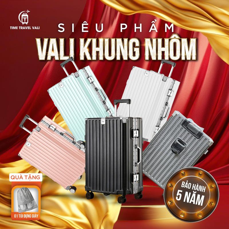 NB 3689 ( KHUNG NHÔM MÀU BẠC TITAN ) Vali du lịch khung nhôm khóa sập có khay đựng cốc, thiết kế 2 ngăn khoá kéo tiện lợi (Bản nâng cấp không chìa khoá) - Bảo Hành 5 Năm Nam times travel hộp đựng cứng nhẹ vali