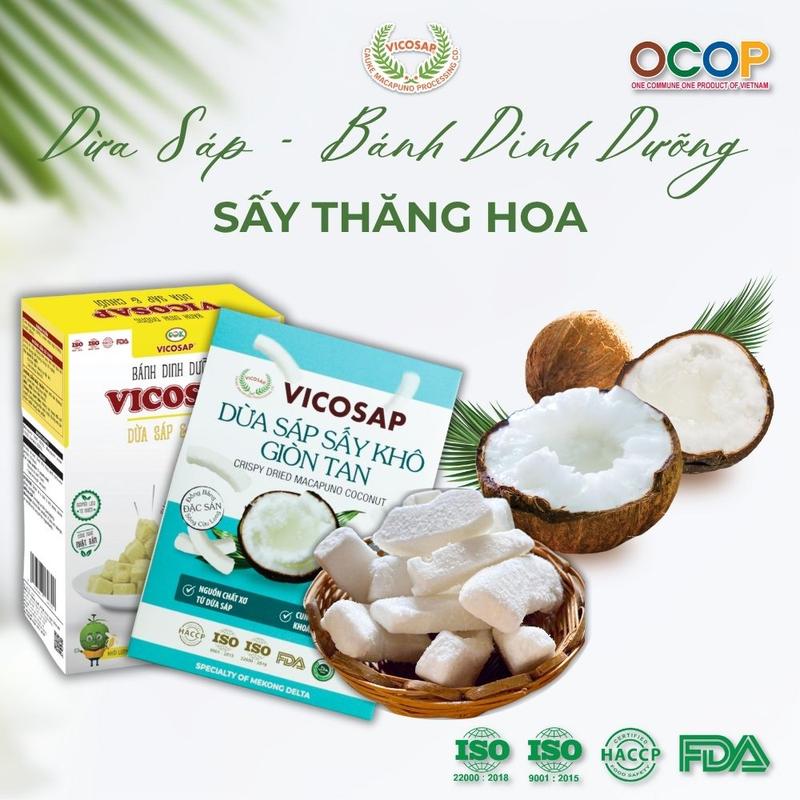  Combo 1 Dừa sáp sấy giòn VICOSAP 1 Bánh dừa sáp chuối ít đường đồ ăn vặt healthy đặc sản Trà Vinh Snack Food 