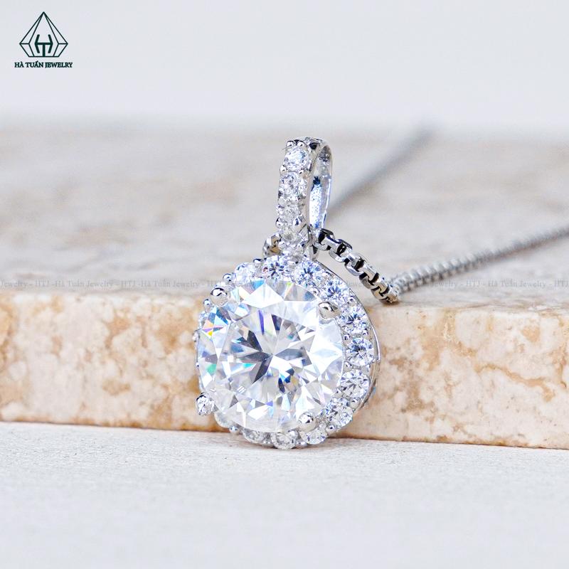 Mặt Dây Chuyền Bạc 925 Xi Kim Viên Đá Chủ Moissanite 8mm PX299 Hà Tuấn Jewelry