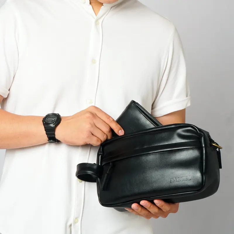 Tas Tangan Clutch Bag Pria - Pouch Kulit  - Sling Bag - Tas Selempang Pria motif kotak handbag  starboy v-polyester minimalis 5