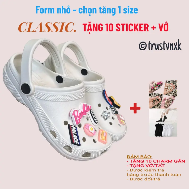 Dép clog classic [TẶNG VỚ +10 cham gắn dép]  quai ngang nam nữ đế 3cm đúc nguyên khối chống trơn trượt êm nhẹ 6