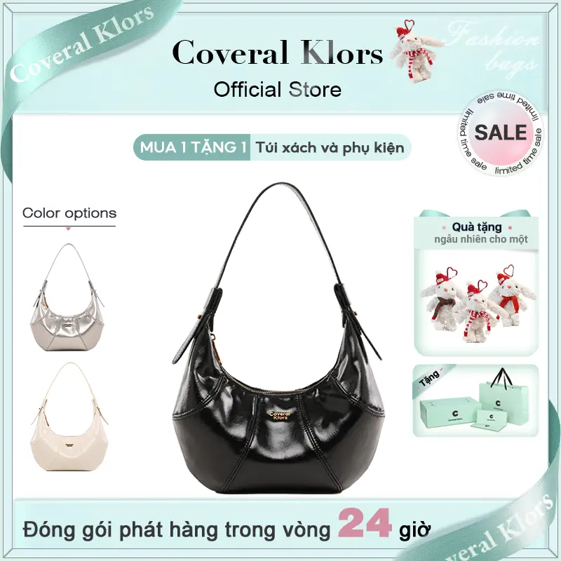 【MUA 1 TẶNG 1  Túi xách và phụ kiện】COVERAL KLORS -【đóng gói hộp quà tặng】Túi Messenger Cổ Điển Phong Cách Mỹ , Xu Hướng Cổ Điển Mới, Thời Trang, Thiết Kế Bóng Bạc, Thích Hợp Cho Bóng Chày Bag Nữ.