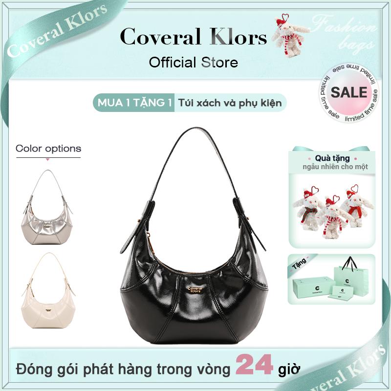 COVERAL KLORS -【đóng gói hộp quà tặng Túi đeo chéo thời trang bóng chày Mỹ màu đen dành cho nữ, túi đeo vai hợp thời trang bằng da bóng màu trắng, da mịn, công sở, phong cách đường phố, Bag Tote