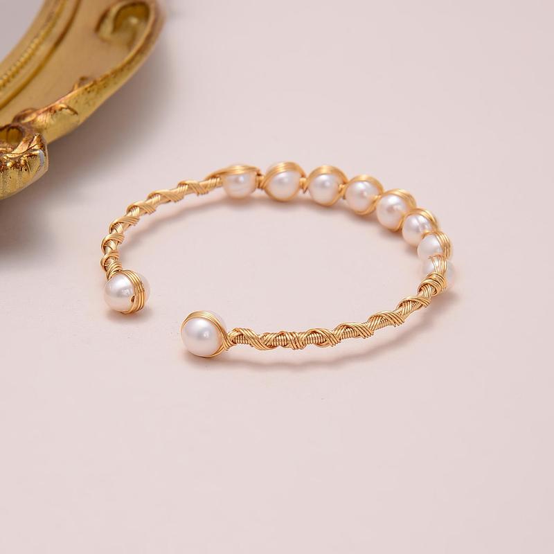 Product Introduction of CloudjewelryGlobal Fresh Water Pearl Bead Bracelet Jewelry Tiny Gold Wire Twined With Pearl Open Cuff Bangle Bracelet Come With Gift Box 1
