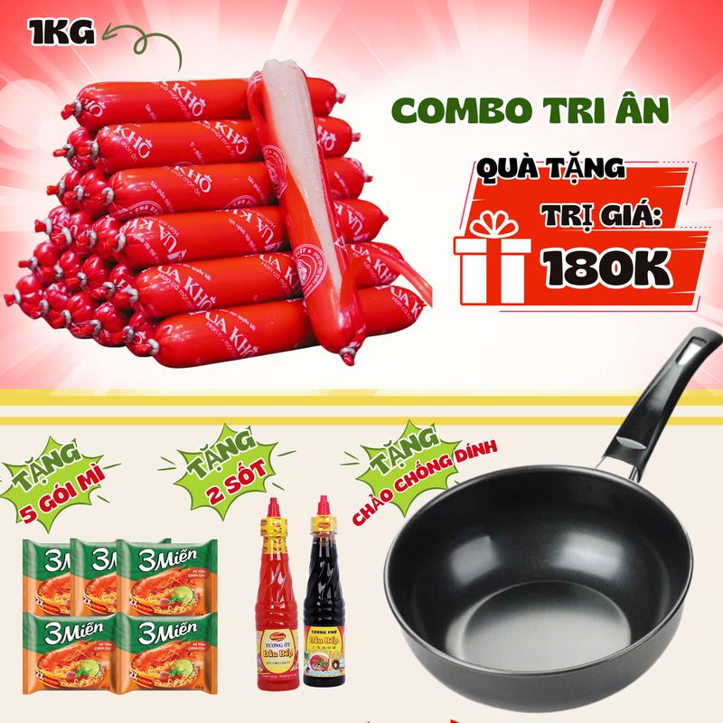 MUA 1 TẶNG 4 1KG Xúc xích Vua Khô 35g cây - TẶNG 5 gói mì + 2 chai tương ớt + 1 chảo chiên - đồ ăn vặt. Food Thức Ăn.. Thịt.