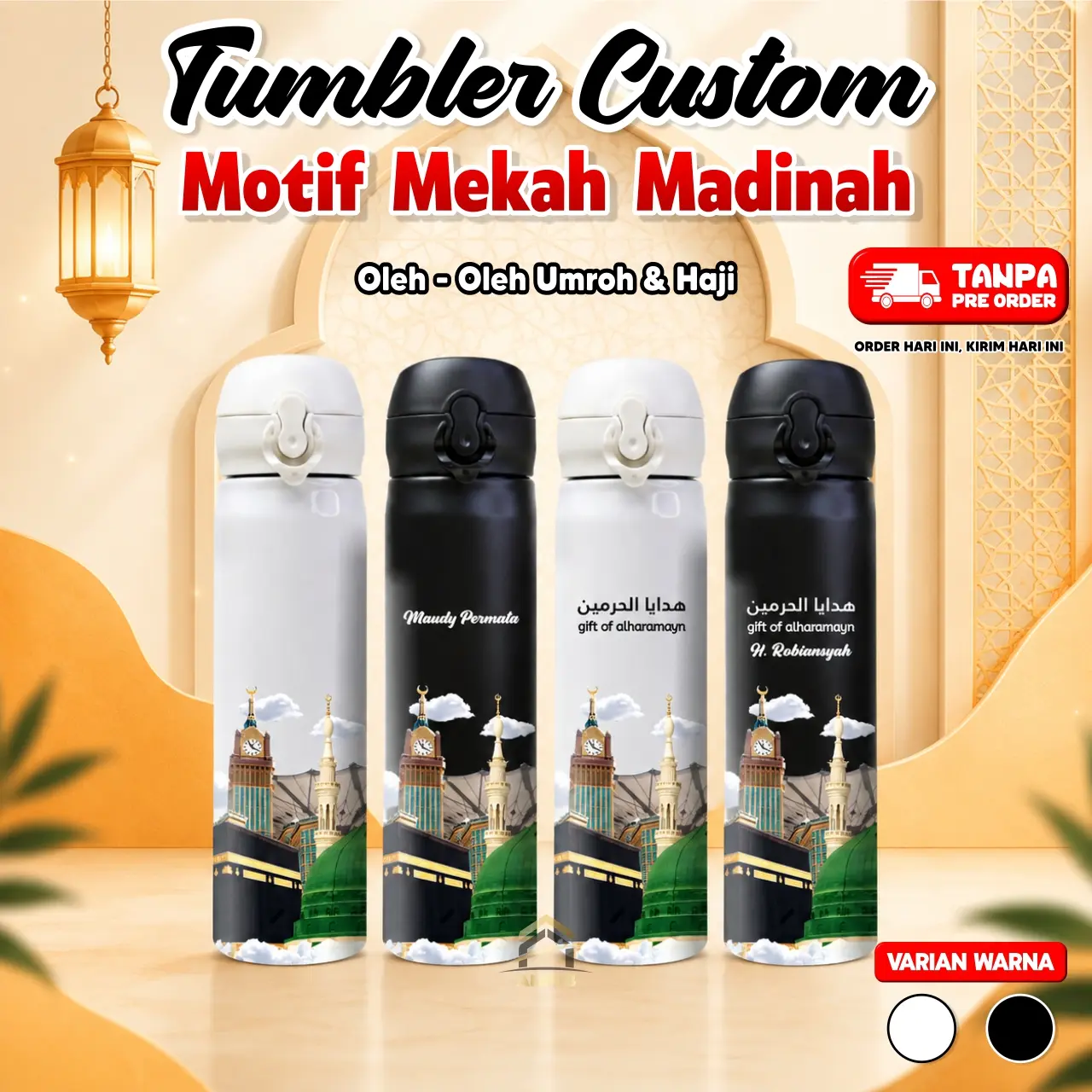ANP88 - Tumbler Mekah Madinah Oleh-Oleh Umroh & Haji Mekah Madinah Edition Bahan Stainless Steel Type Botol  Termos Kapasitas 500 ml Tahan Panas & Dingin Desain Eksklusif Full Color UV DTF