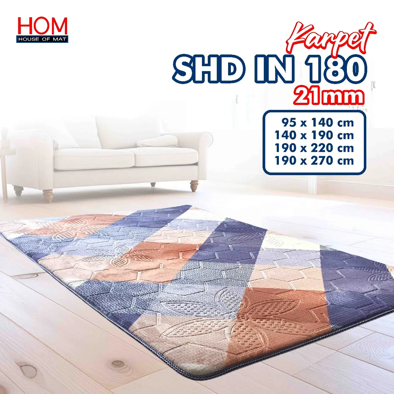 Motif Minimalis[SHUFU 95x140 ] Karpet Busa Malaysia Motif Tebal 16mm/18mm/21mm