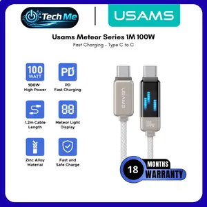 USAMS Kabel Data Type C to Lightning 30W / Type-C to C 100W Fast Charging 1.2M Meteor Series SJ743 SJ744 Panjang Konektor Led Charger Cable