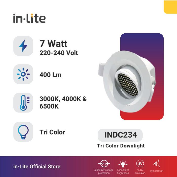 Gambar InLite LED Lampu Downlight Tri Color INDC234 7 watt dari IN - LITE LED Kab. Bekasi Tokopedia