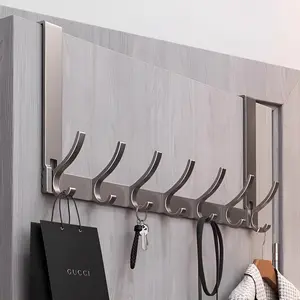 Gantungan Baju Pintu Alumunium Rak Tanpa Paku Kuat Dinding Besar Tebal Premium Gantungan Kamar Tidur Kamar Mandi Door Hook Organizer 5 6 8 Kait