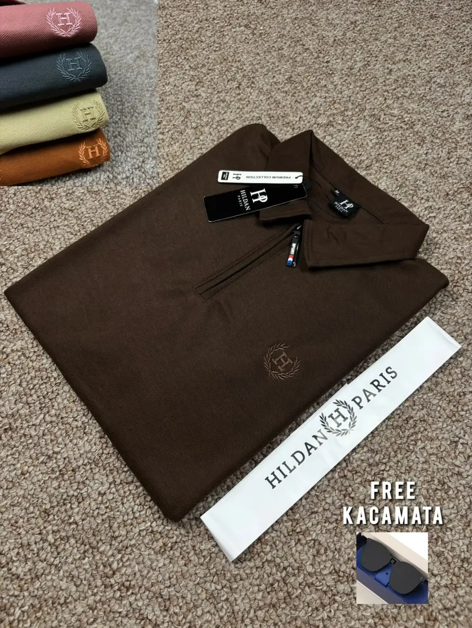 [FREE KACAMATA] Kaos Polo Zipper Pria Logo Bordir Atasan Kerah Katun Pique Lengan Pendek Branded Distro Casual Elegan Simpel Adem Baju T-Shirt Santai Nyaman Hitam Stylish