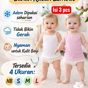 Kaos Tanktop Bayi Isi 3 Pcs Katun Adem Halus Warna Putih & Pink Muda Size NB-S-M-L Untuk 0-24 Bulan