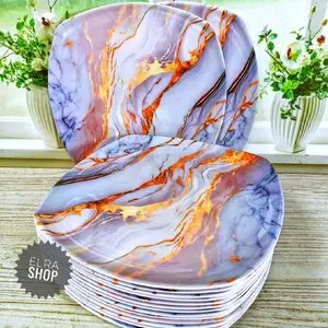 PROMO 6 PCS PIRING PRASMANAN KOTAK PIRING TEPLEK KOTAK 9 INCI MOTIF MARMER BAHAN MELAMIN TEBAL DAN FOOD GRADE MOTIF RANDOM/ACAK.BISA COD