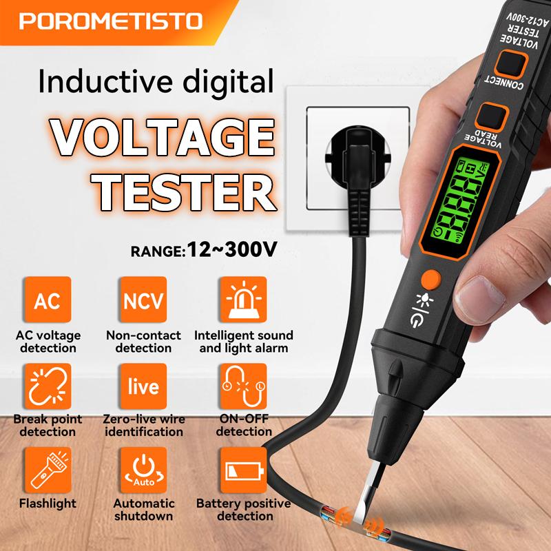  Máy Dò Điện Áp AC POROMETISTO VT06 Bút đo điện áp loại bút Máy Kiểm Tra Điện Áp không tiếp xúc 12 ~ 300V Thích hợp cho dây sống   null và đèn pin với màn hình LCD máy tìm điểm đứt chuông báo dụng cụ đo lường điện 