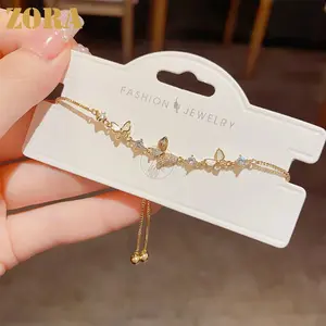 ZORA Gelang Titanium Wanita Anti Karat Berlian Emas Kupu Liontin Korea Aesthetic Aksesoris Anti Luntur Perhiasan Gelang Serut Mewah S183