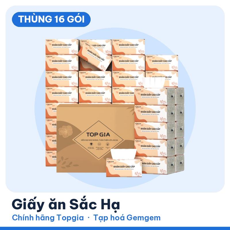 Thùng 16 gói giấy ăn Sắc Hạ Topgia – mềm mịn, giá tiết kiệm theo thùng