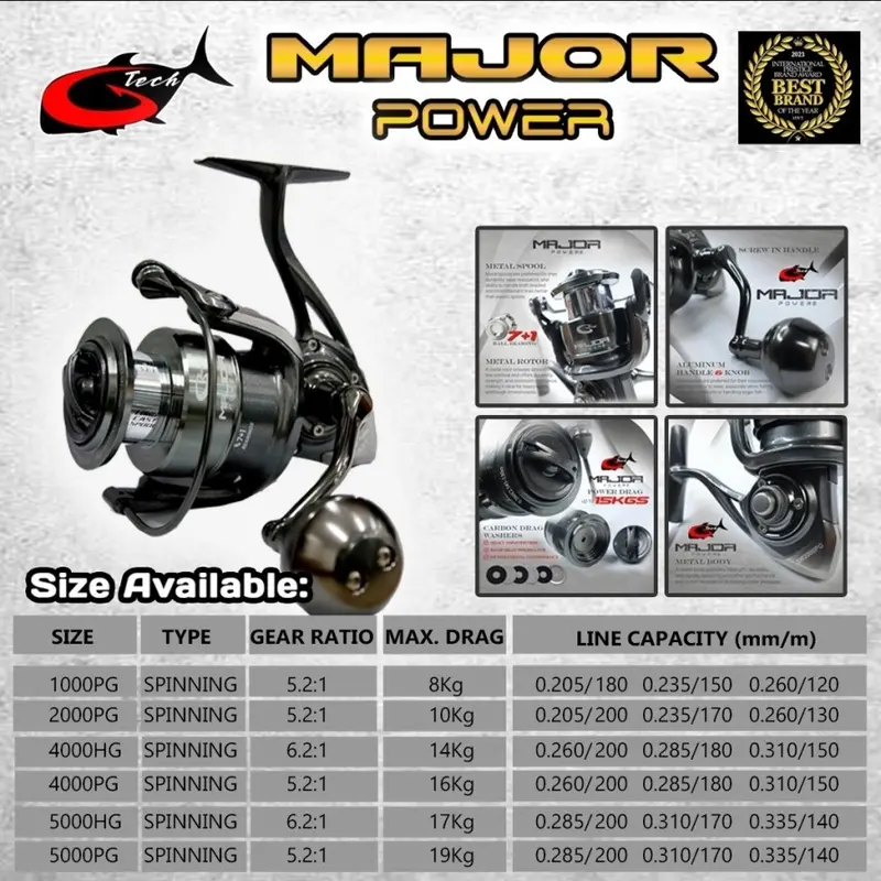 Reel G-TECH MAJOR POWER SW 1000 -- 5000 HG PG | Power Handle SaltWater | Metal Body Kolam Danau Sungai Laut GTech Resmi 8