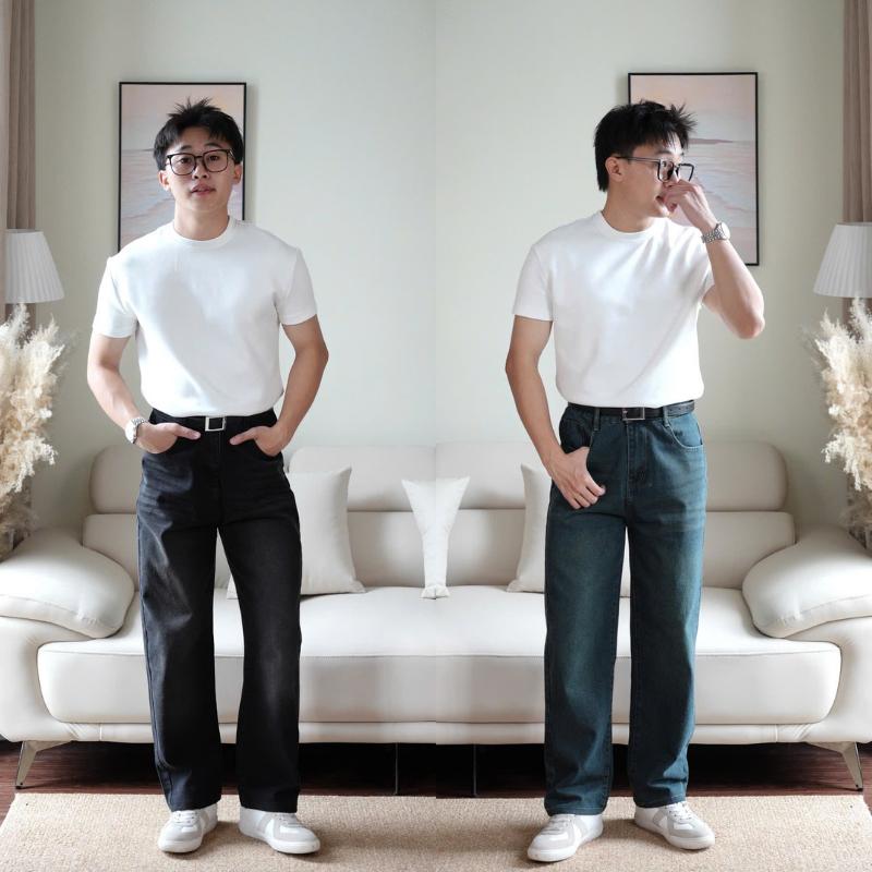 [ HELLOYOU x THUDO 1M64 ] WIDE STRAIGHT JEANS - Quần Jean nam Ống Suông đứng Form Regular Fit Phong Cách basic, Công sở dễ mặc dễ phối đồ.