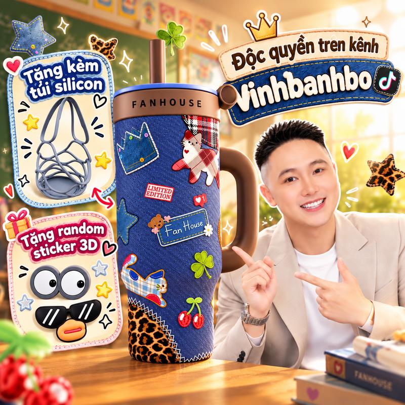 cfv Ly giữ nhiệt Wings Thủy Tinh và Inox 304 dung tích 900ml, Fan House ly nước giữ nhiệt
