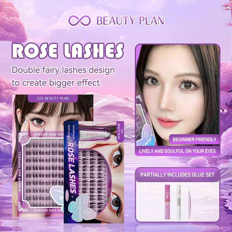 BEAUTY PLAN Flower Series 10 Baris Bulu Mata Palsu LILY Berkualitas Tinggi + Lem Ekstensi Bulu Mata Natural & Cantik Riasan Mata Eyelash Pelentik