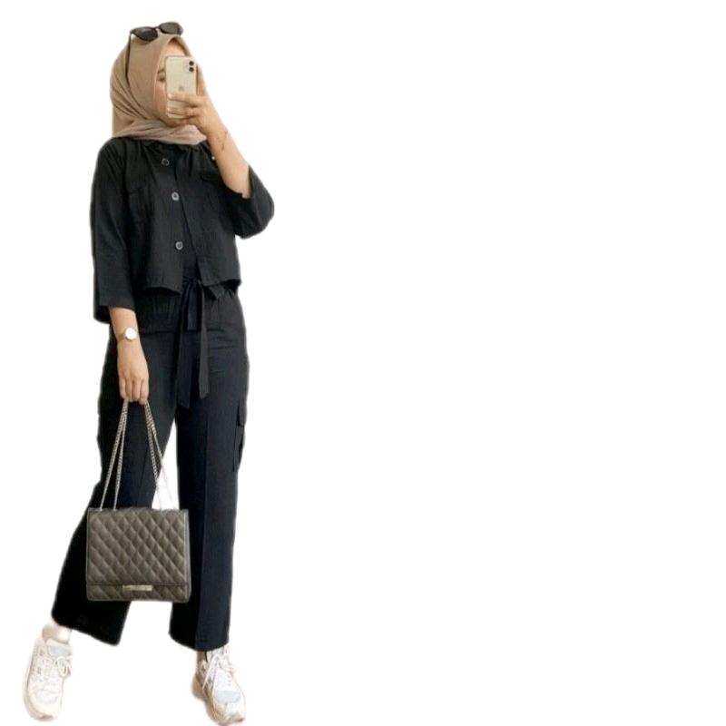 ONE SET TARA TERBARU // ONE SET WANITA TERBARU // SETELAN VIRAL // AIRFLOW CELANA Crinkle Lembut Nyaman 0