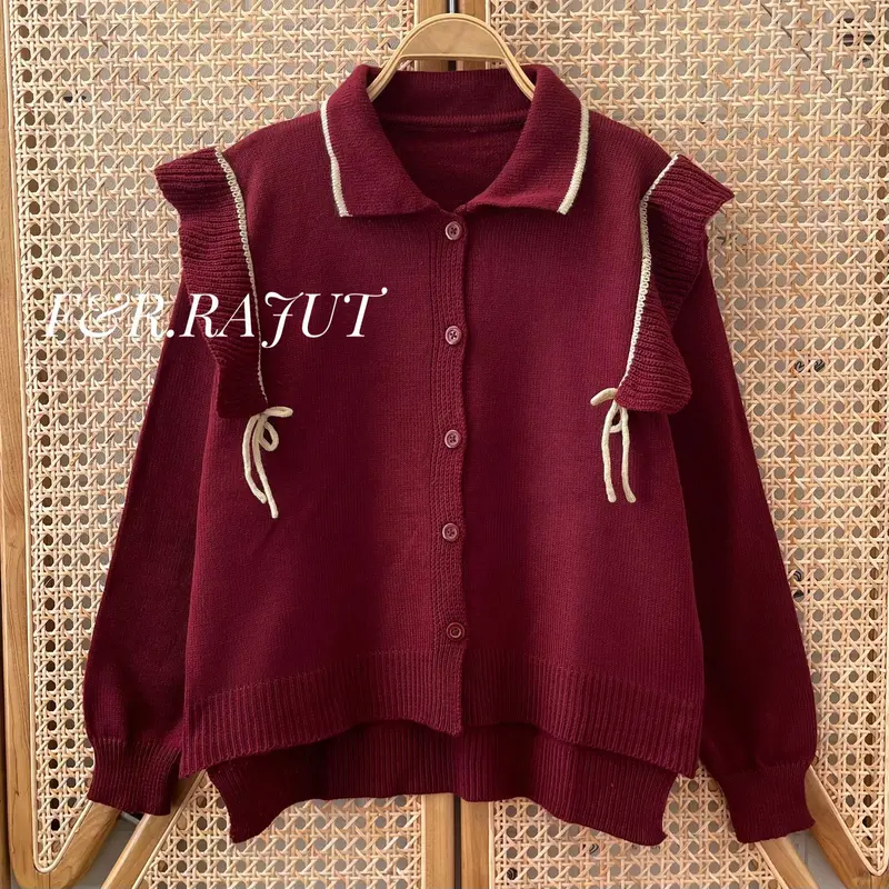 Alidah Cardigan Rajut Kancing Motif Tali Wanita Lengan Panjang Kekinian 3