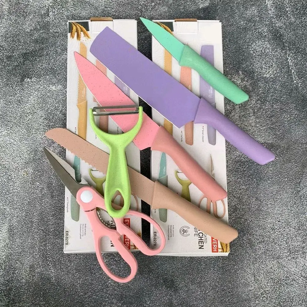 Set Pisau Dapur Premium 6in1 Kado Hadiah Souvenir Warna Pastel