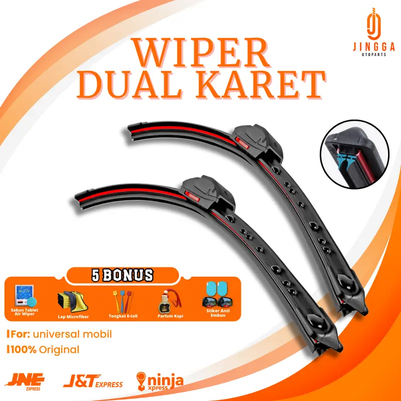 Wiper Frameless Dual Karet Model Karet Ganda 2 Lapis Sepasang Tanpa Rangka Besi Untuk Semua Jenis Mobil Bonus 5 Item 0