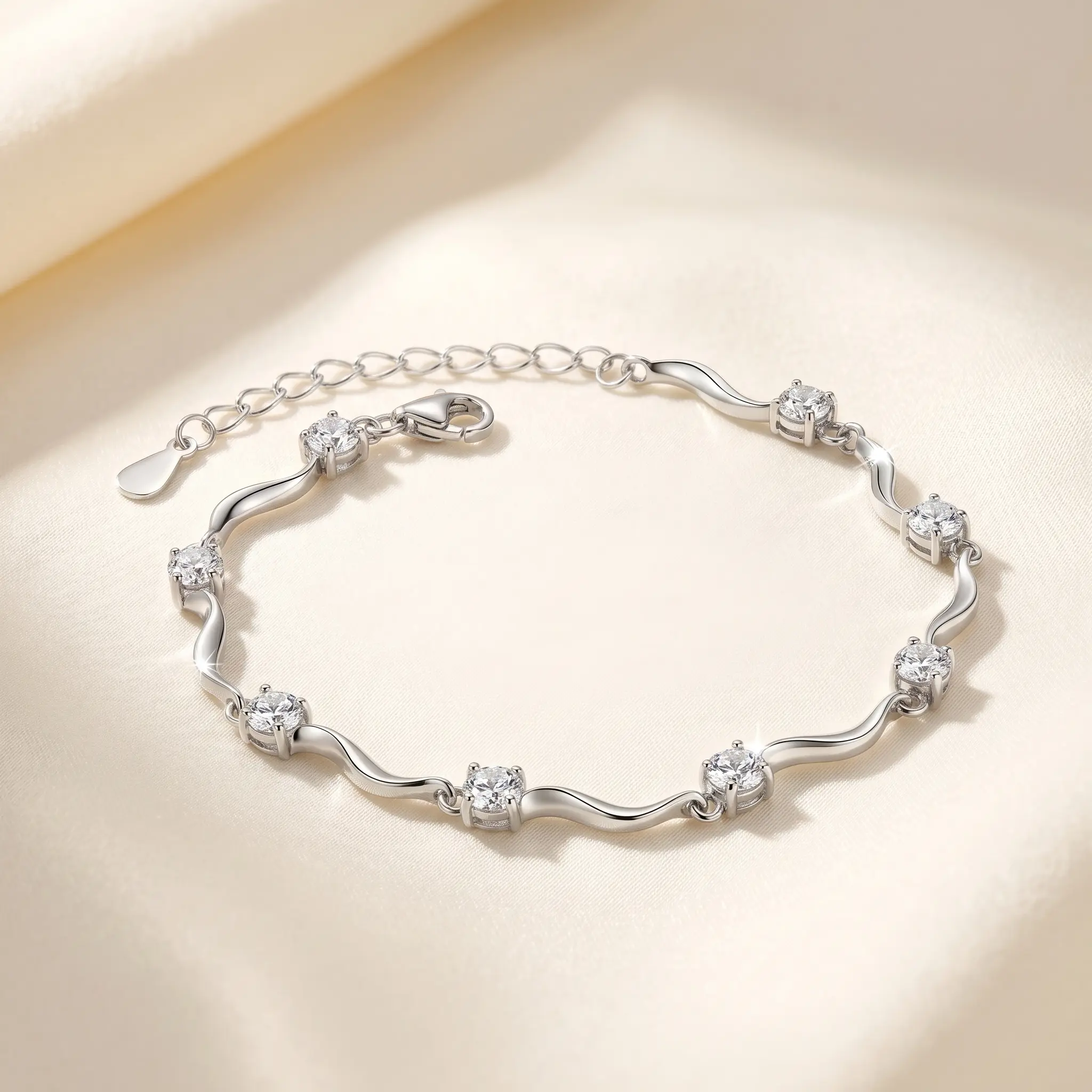 D10 - Gelang Wanita Elegan Perak Jewerly Premium Platinum Plated Anti Luntur Anti Karat Size Adjustable Perhiasan Gaya Mewah Aksesoris Wanita Gelang Permata Bracelet Moissanite Hadiah