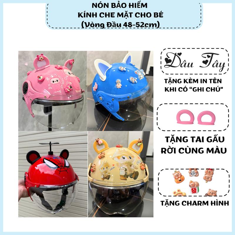  Mũ Bảo Hiểm Trẻ Em Có Kính Che Mặt Kèm Tai Gấu và Charm Hình Size 48-53cm Cho Bé Từ 6-10 Tuổi 