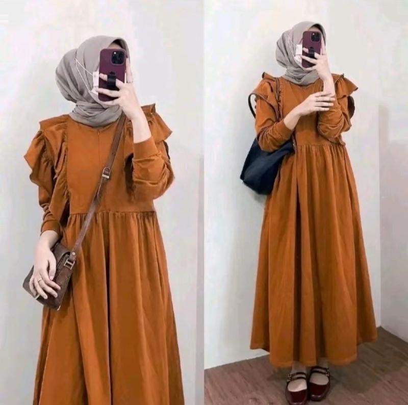 Product Introduction of Gamis Panjang Wanita Variasi Ruffle Meldi Dress Muslim Crinkle Airflow | Gamis Kondangan Nyaman | Gaun Pesta Santai Mewah 4