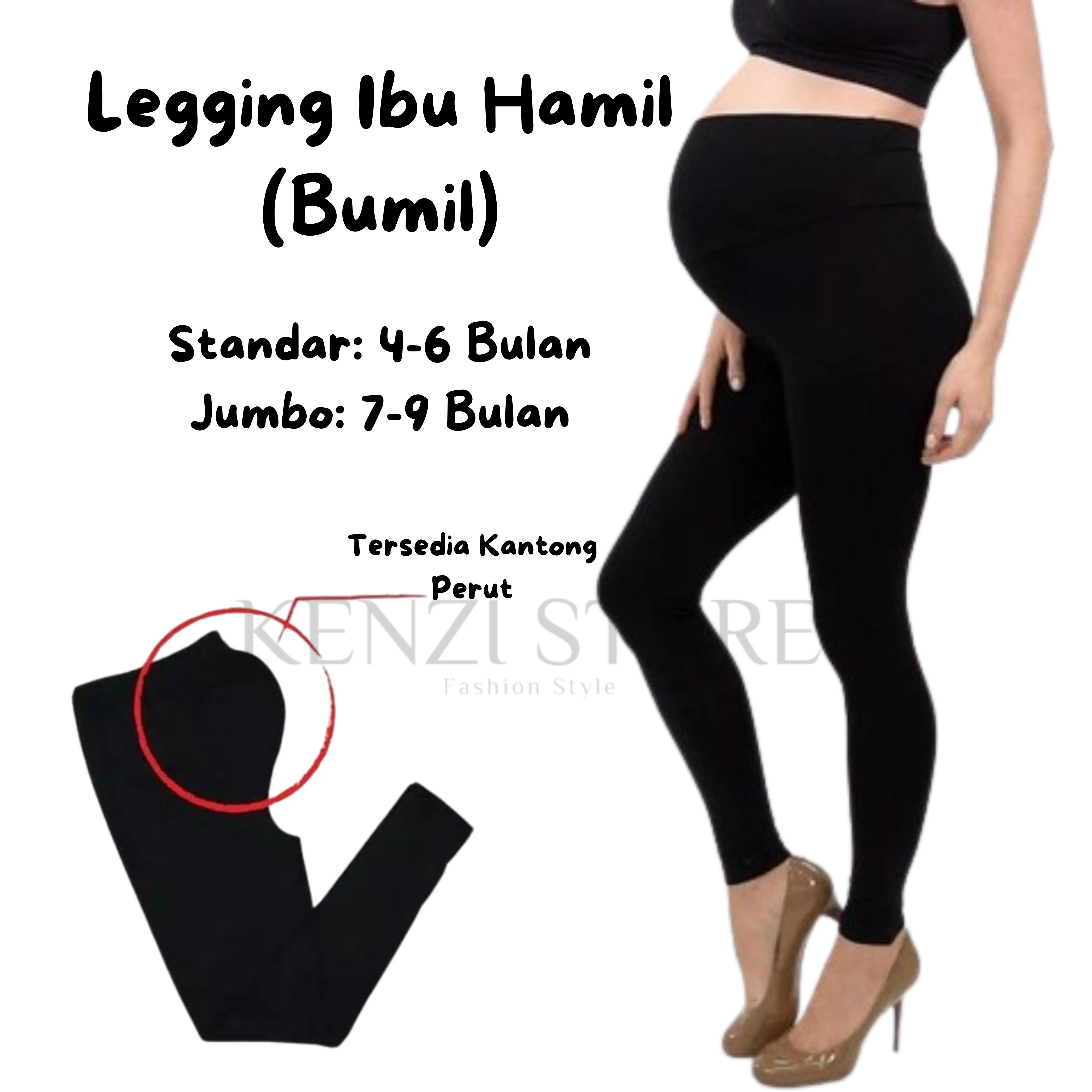 Legging ibu hamil Bahan spandex tersedia kantong perut Nyaman Kehamilan Bumil Lengan