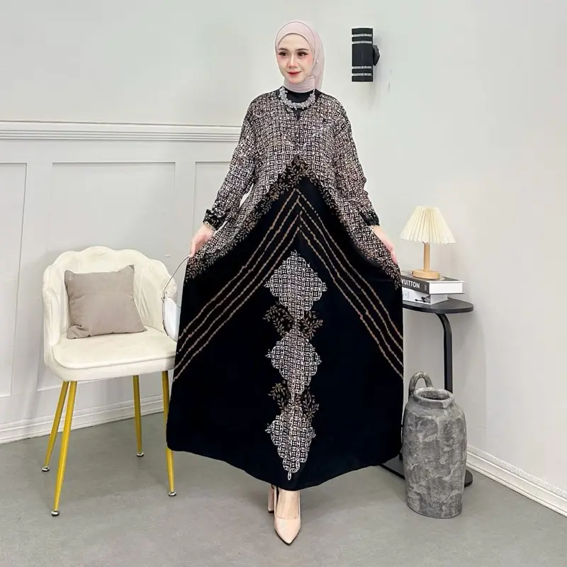 Gamis Twill Rayon Cap Malaman Premium Busui Friendly Panjang Motif LD 120 PB 140