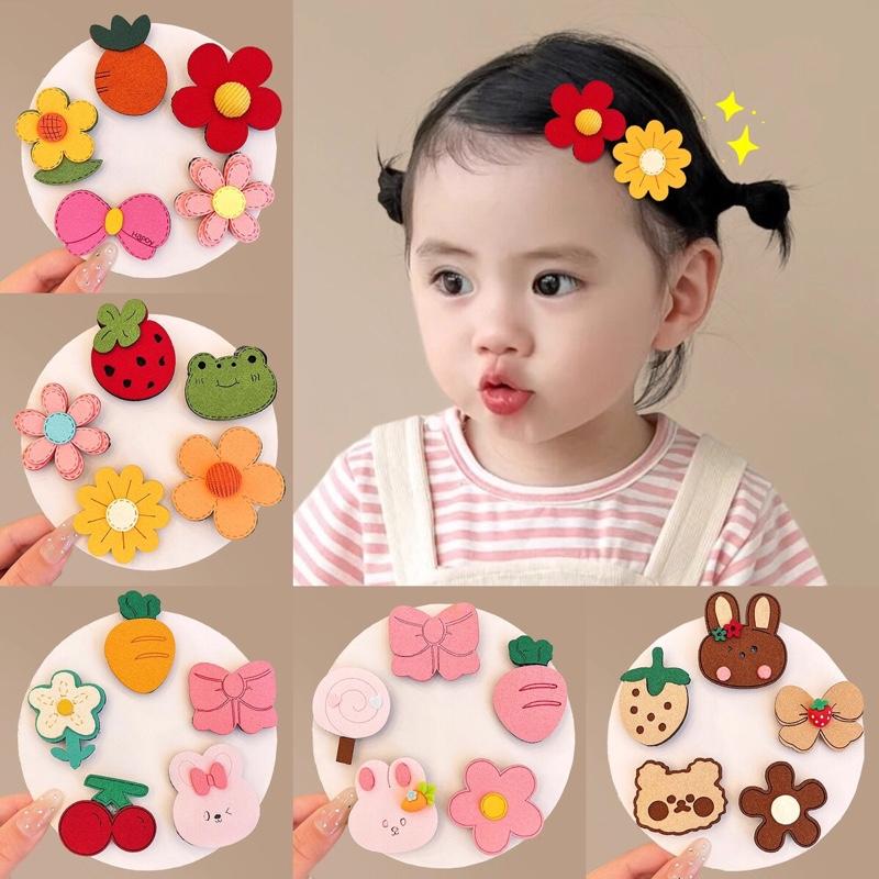 Set 5 Miếng Dán Tóc Hoạ Tiết Gấu Dâu Hoạt Hình Dễ Thương Dành Cho Bé Gái Phụ Kiện Tóc Nhiều Màu Sắc Cho Trẻ Từ 1 Đến 5 Tuổi