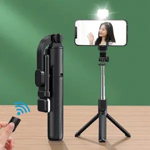 Tongkat Selfie stick R1S tongsis Lipat Mini 4in1 plus Remote Control Bluetooth Tripod Plus Lampu LED Flash R1S LED SELFIE STICK TONGSIS R1 R 1 S