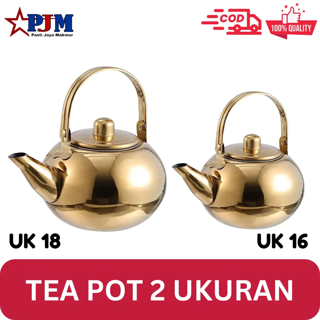 Tea Pot Emas PJM/Teko Stainless Steel 2 Ukuran tidak ada penutup corong/ Kettle Stainless/ Teko Air Aladin + Filter saringan teh